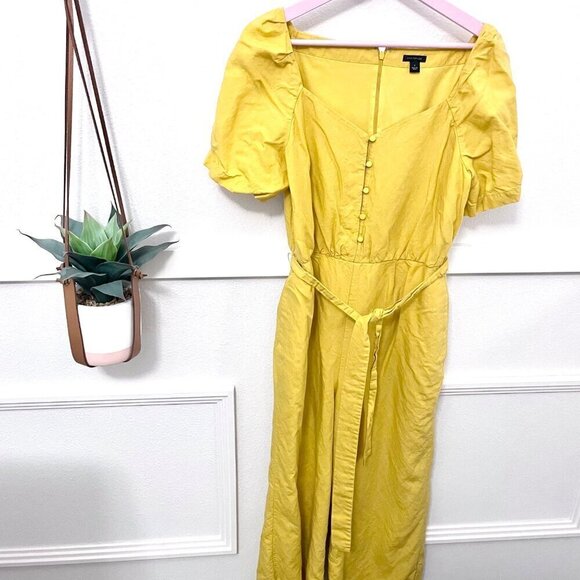 Ann Taylor Yellow Short Sleeve Tie Waist Jumper Size 6 - Picture 2 of 8